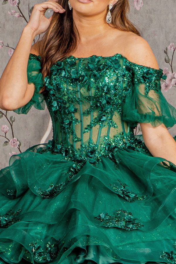 Green Satin Sweetheart Off Shoulder Ball Gown Long Sweet 16 Dress, Green Quinceanera Dress main image 1