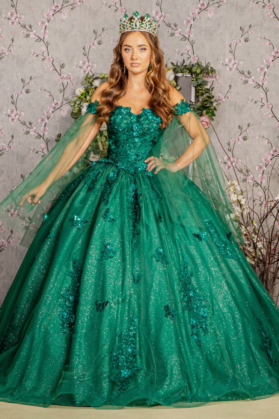 Hunter Green Long Quinceanera Dress Glitter Ball Gown for 807.0 The