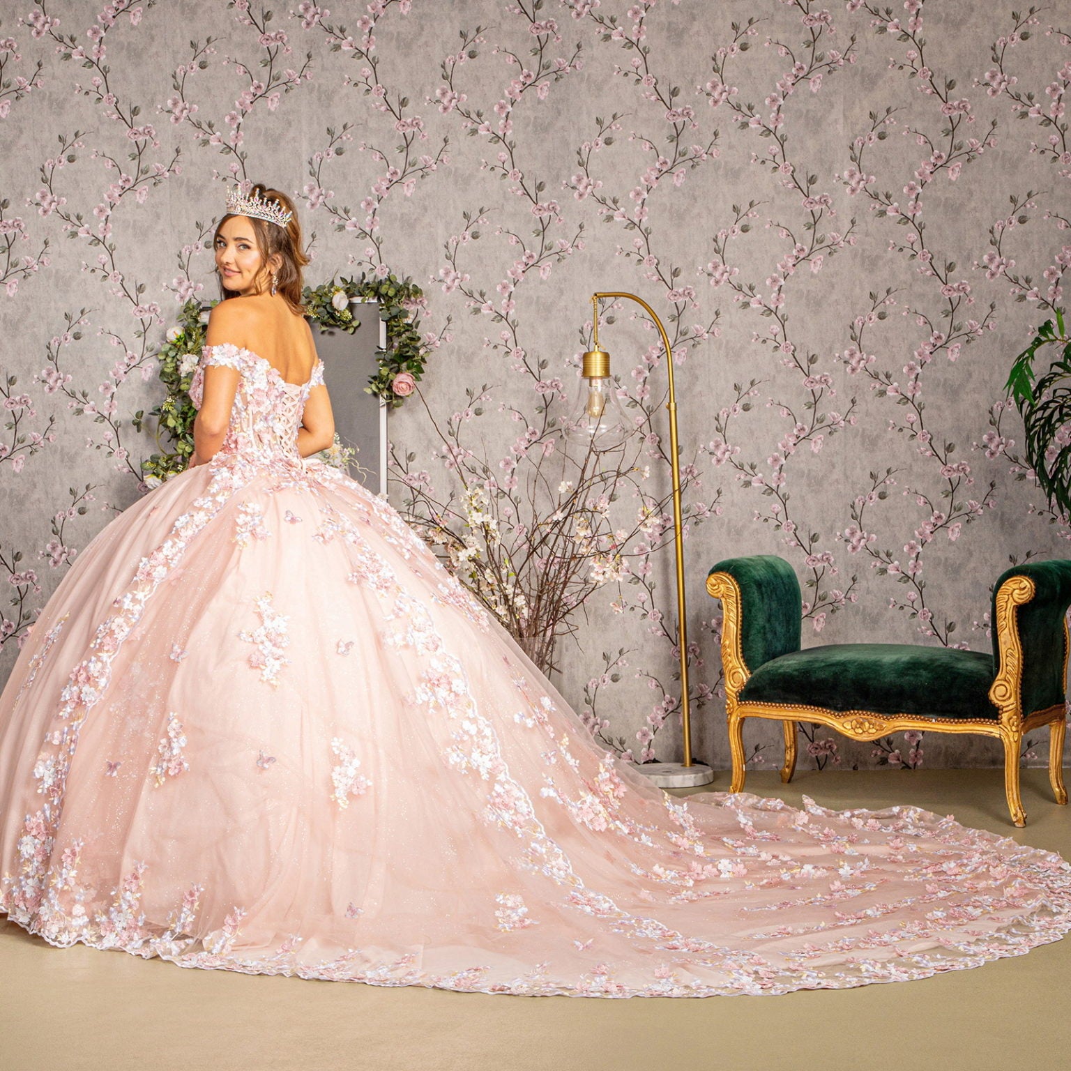 blush off the shoulder quince dress Long Quinceanera Dress Sweet 16 Ball Gown