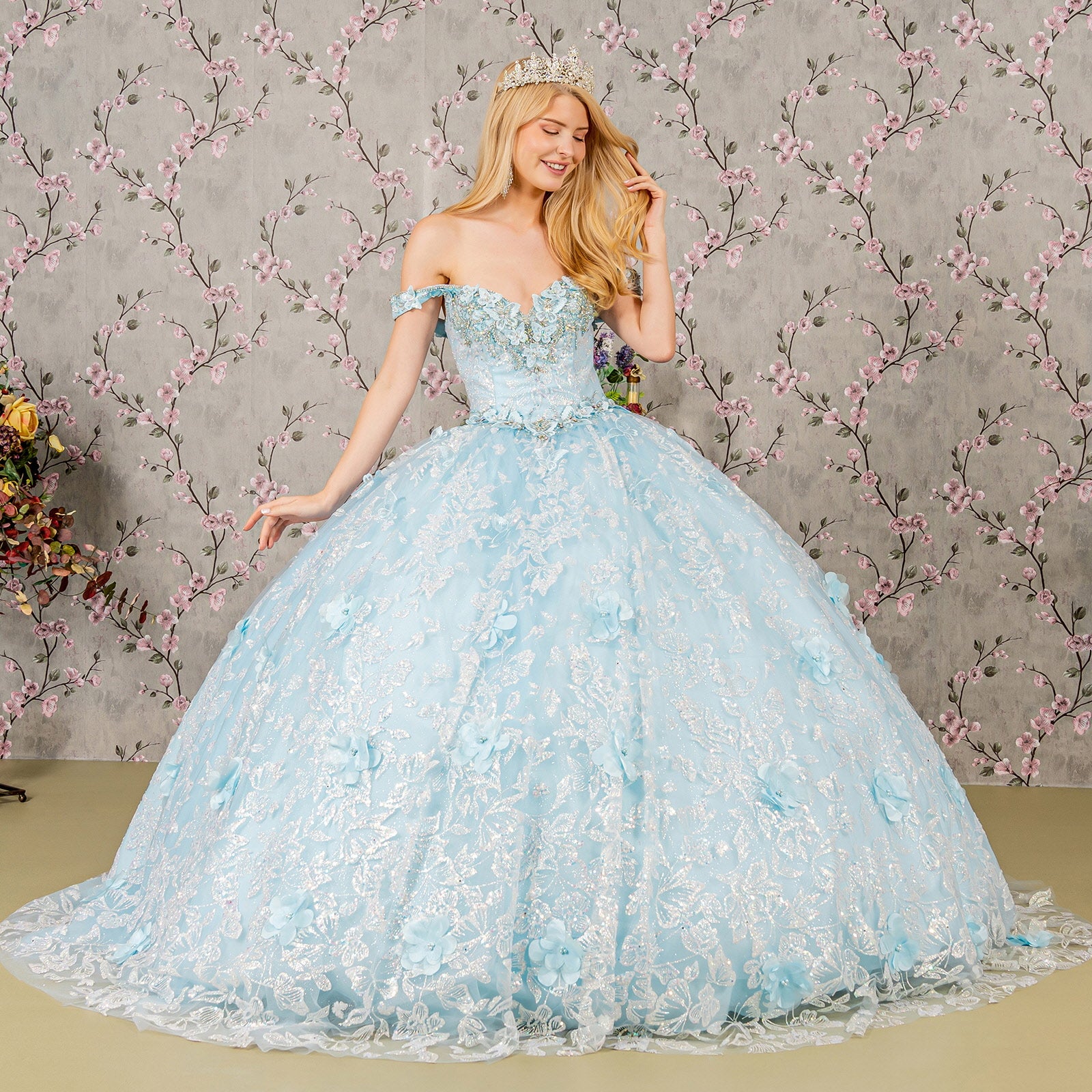 Long Sweet 16 Sequin Quinceanera Ball Gown