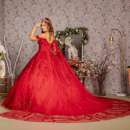 Quinceniera Dresses Detachable Back Drape Quinceanera Ball Gown Red