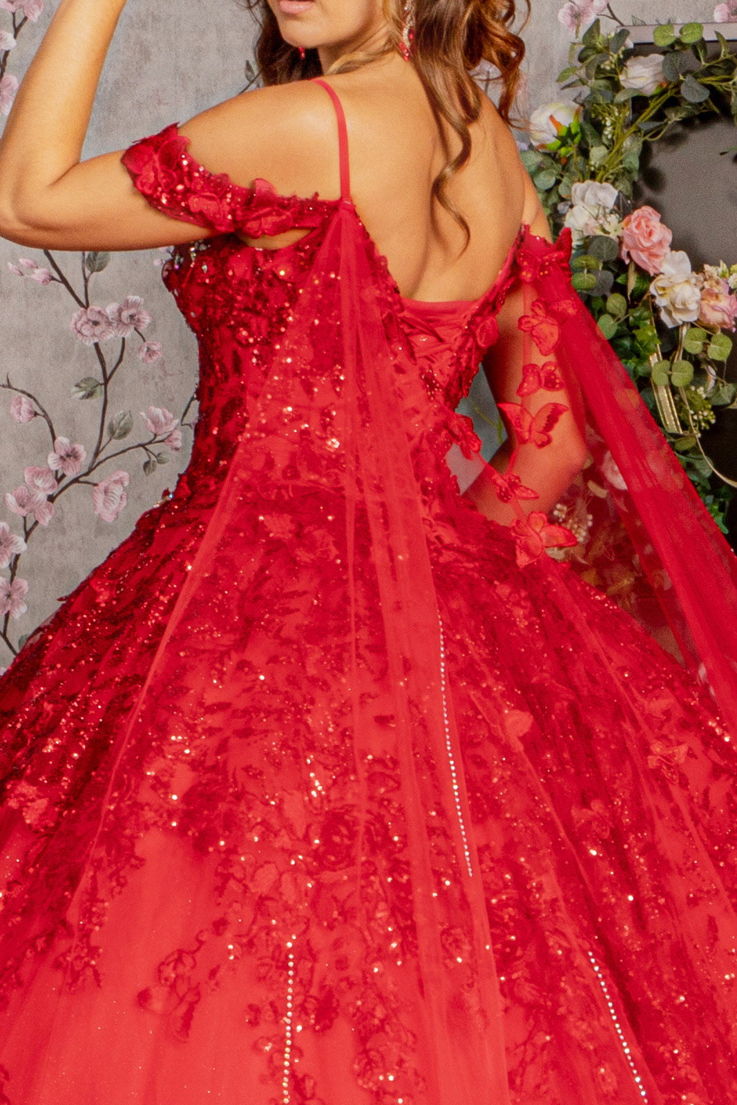 Quinceniera Dresses Detachable Back Drape Quinceanera Ball Gown Red