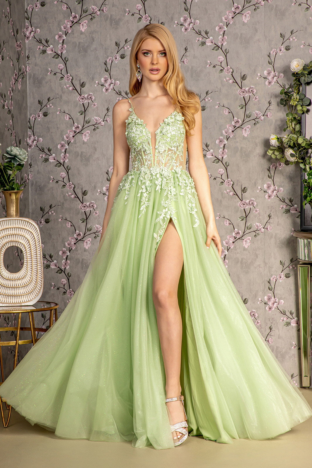 Light Green Glitter A Line Long Formal Prom Gown for $274.0 – The Dress