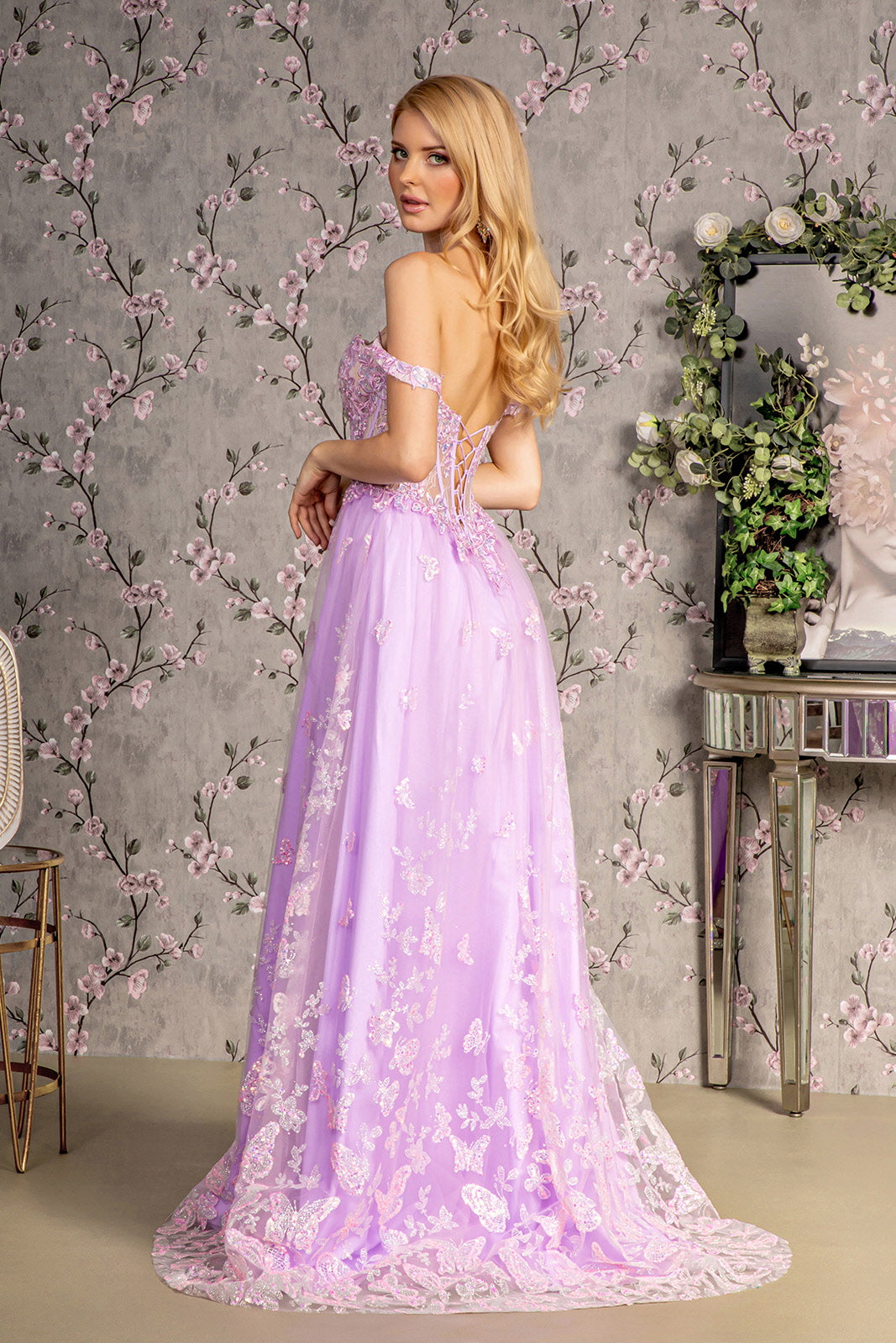Lilac Detachable Sleeves Formal A Line Long Prom Dress for $259.99