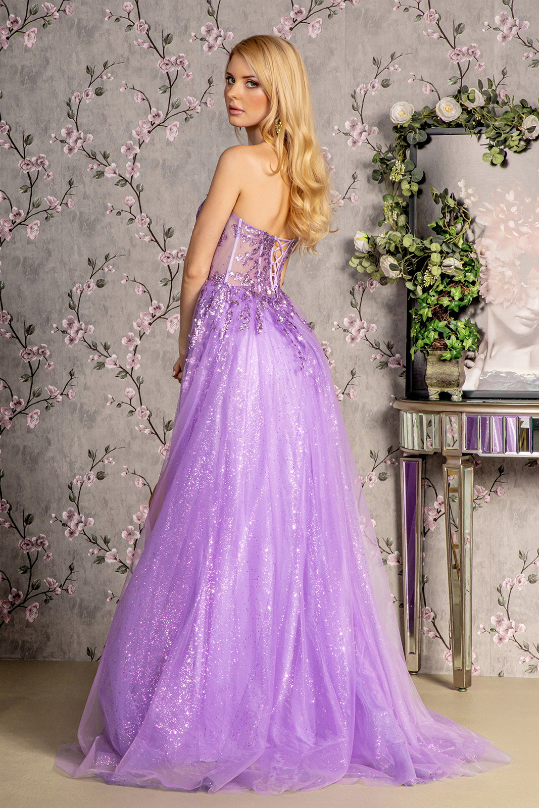 Cudiew Tulle Tiered Prom Dress Sparkly Lace Sequin Applique Corset Long Formal Evening Party Gowns With Slit For Women