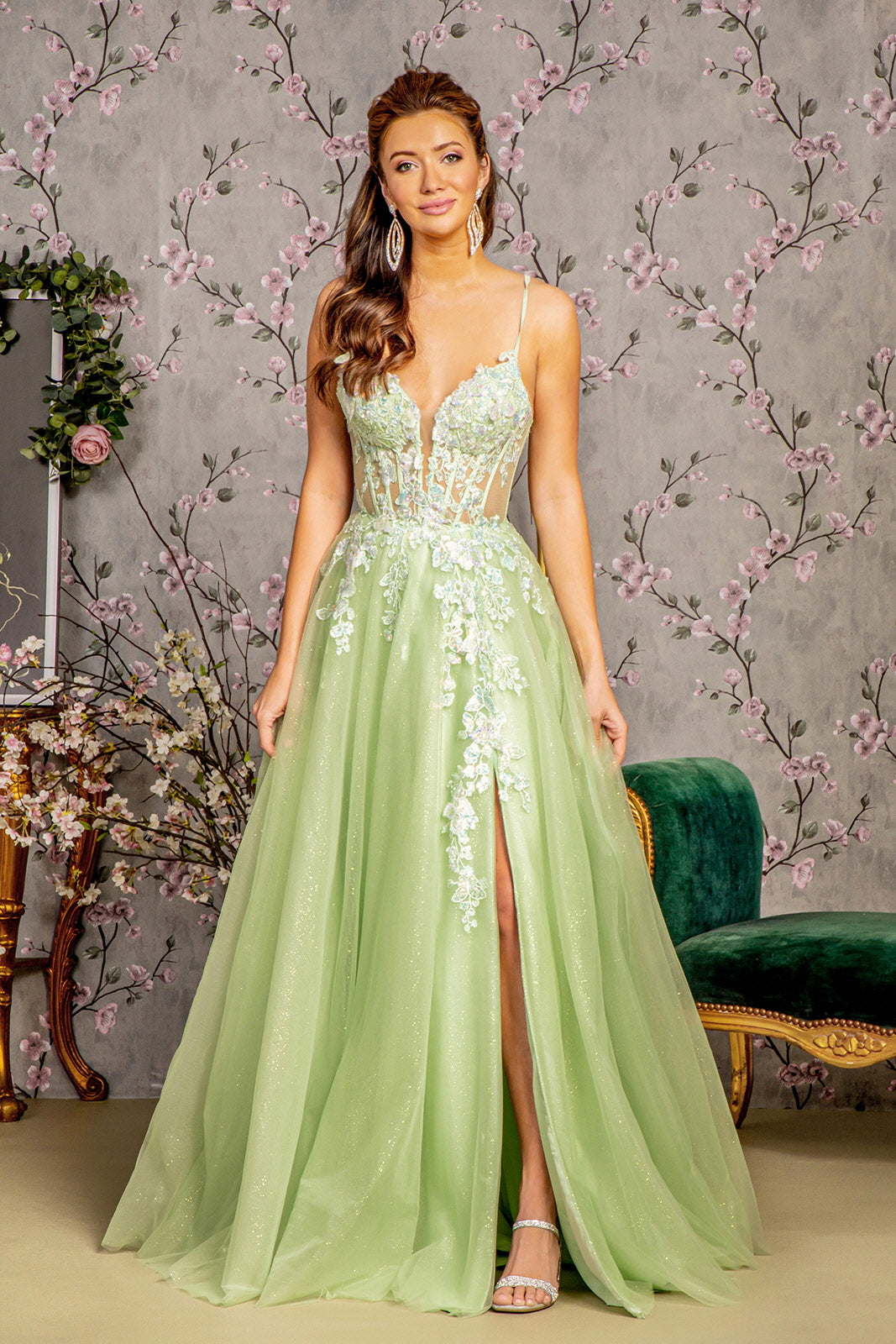 Light Green Long Formal A Line Slit Prom Dress for $274.0 – The Dress