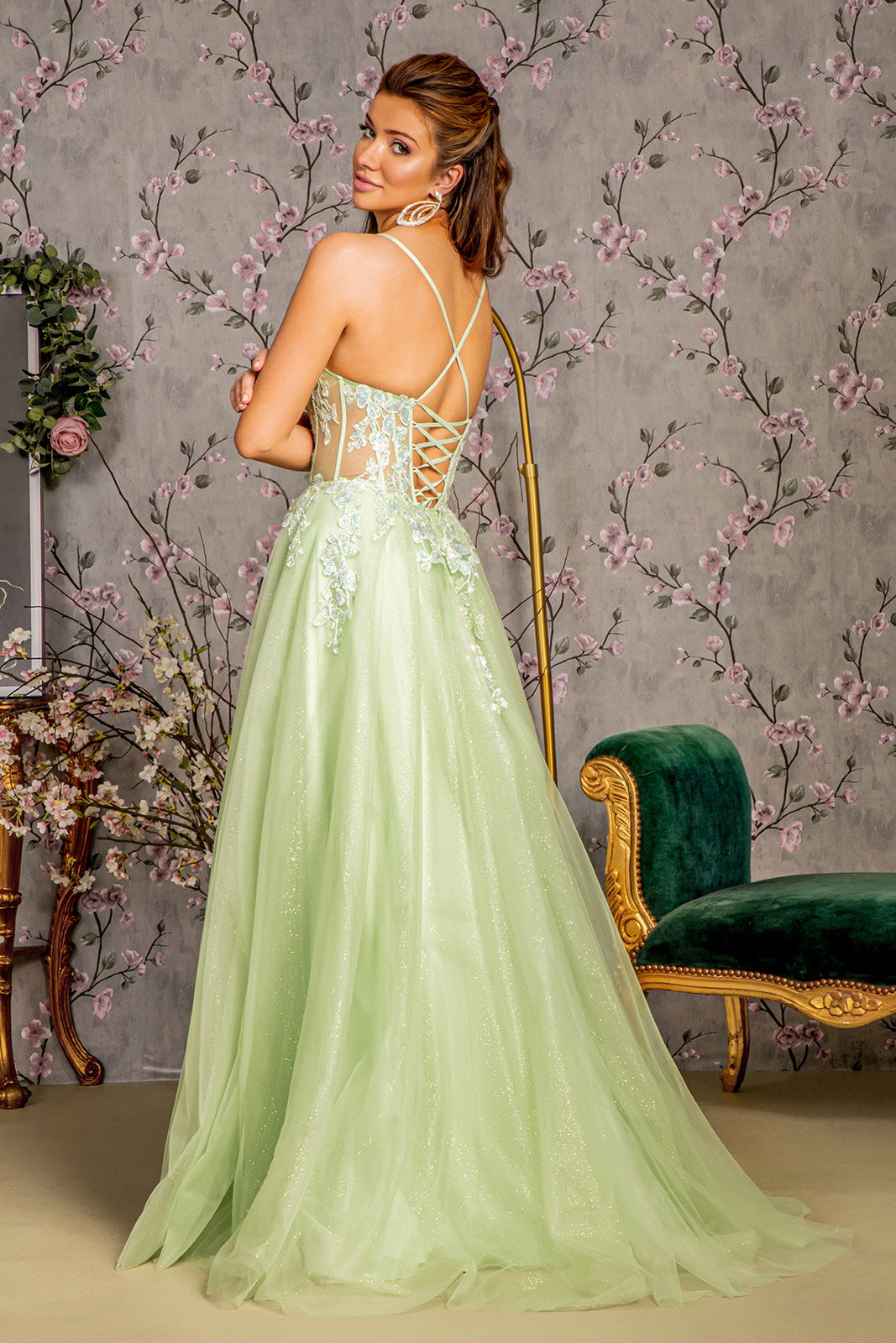 Light Green Ball Gown Dress Light Green Long Formal A Line Slit