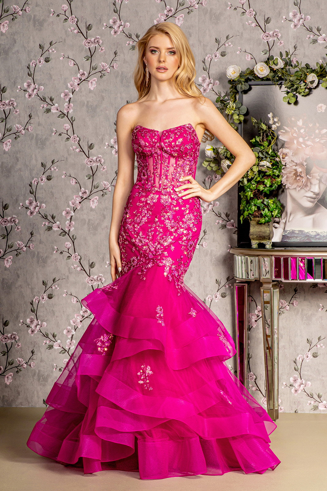 Long Fitted Formal Evening Prom Dress - Magenta / 2XL Long Fitted Formal Evening Prom Dress - Magenta / 2XL