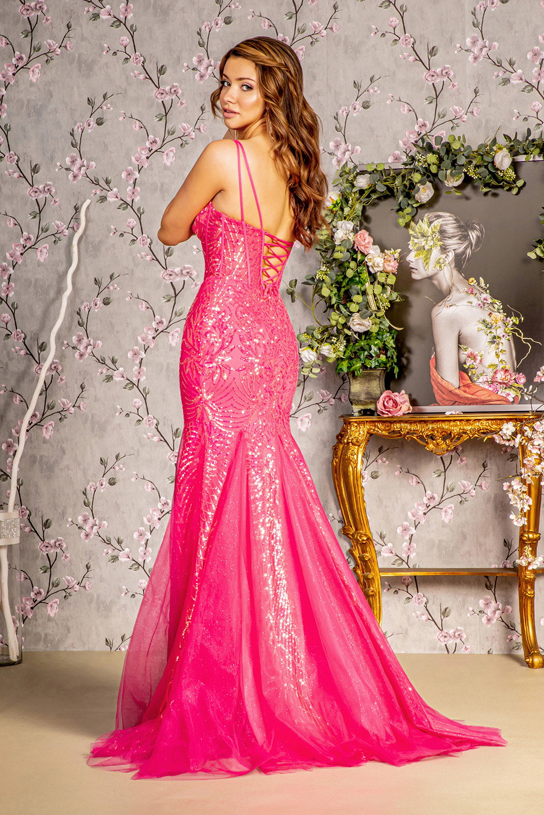 One Sleeve Pink Sequin Mermaid Long Party Dress main image 0
