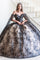 Quinceanera Dresses Long 3D Floral Quinceanera Dress Black/Champagne