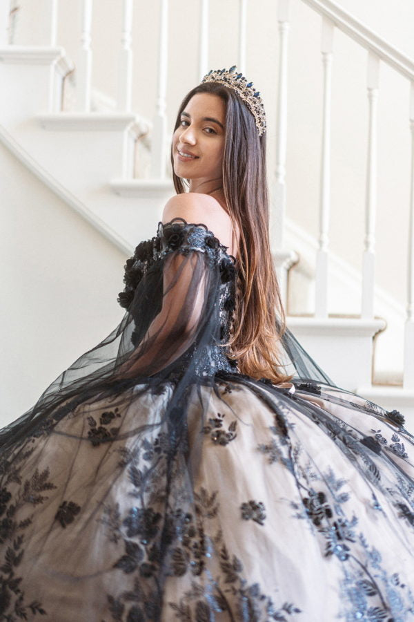 Long 3D Floral Quinceanera Dress