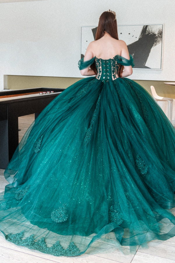Long Glitter Beaded Quinceanera Dress