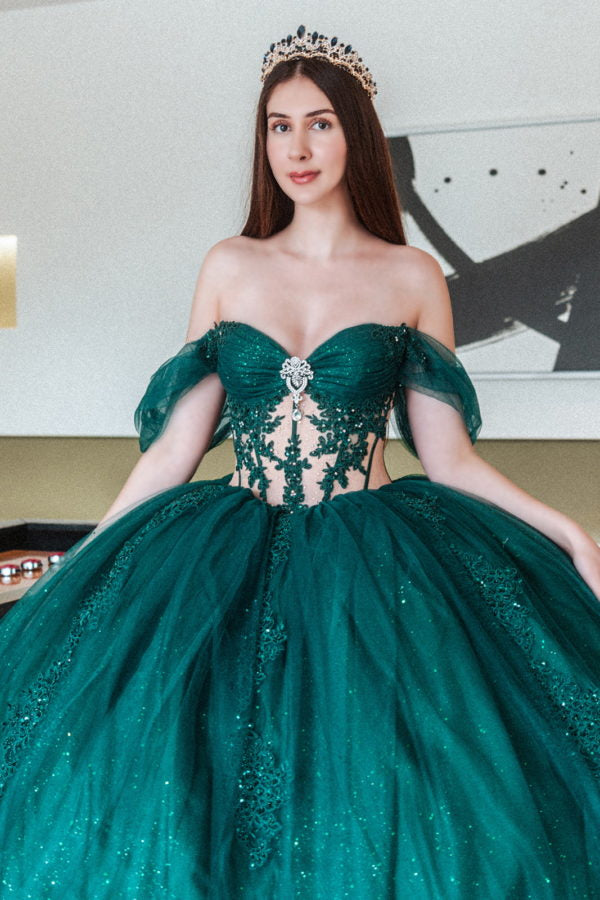 Long Glitter Beaded Quinceanera Dress