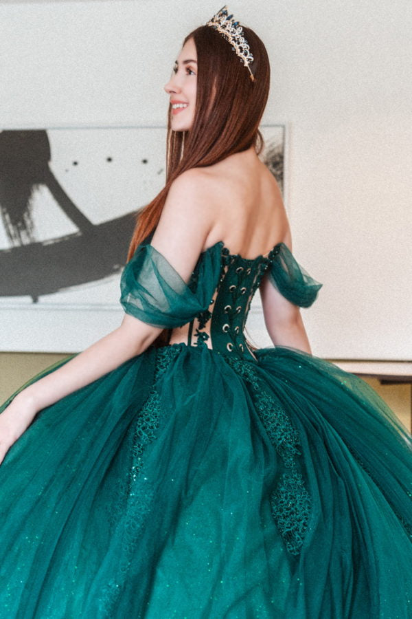 Long Glitter Beaded Quinceanera Dress