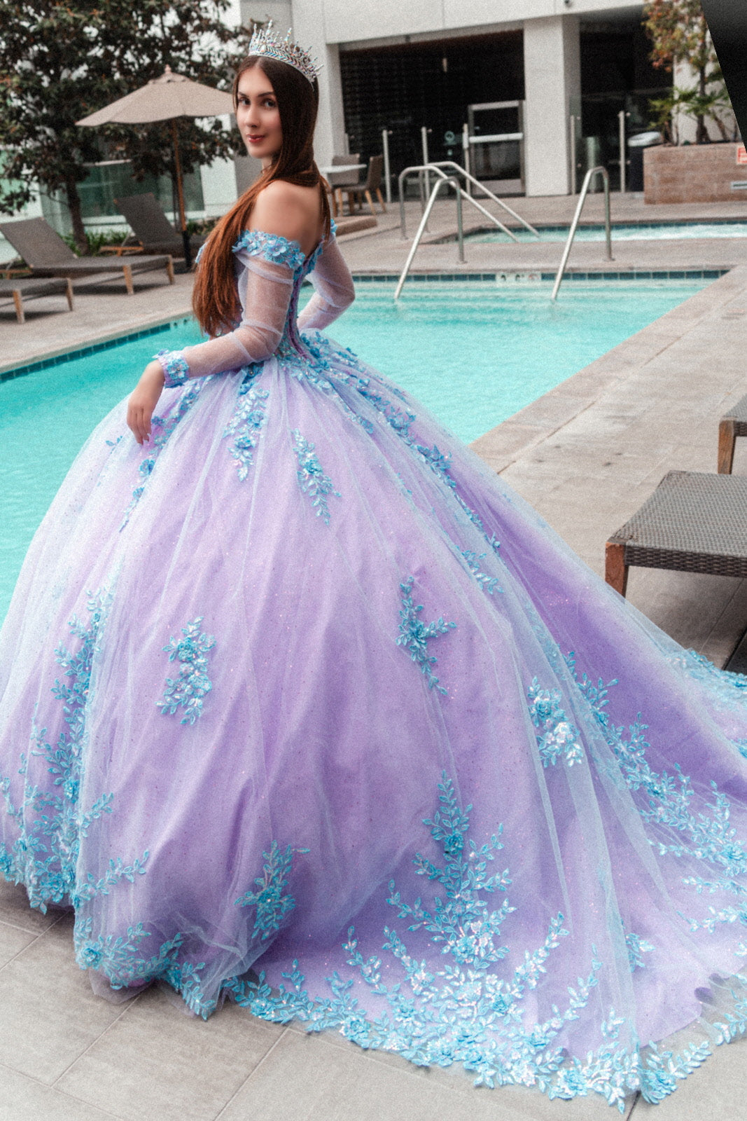Off Shoulder Puffy Sleeves Lace Appliques Lilac Sweet 16 Quinceanera Dress SWQ1039 main image 1