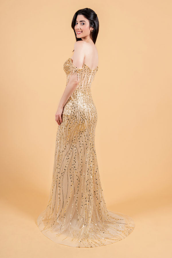 Long Formal Sequin Fringe Fitted Prom Dress