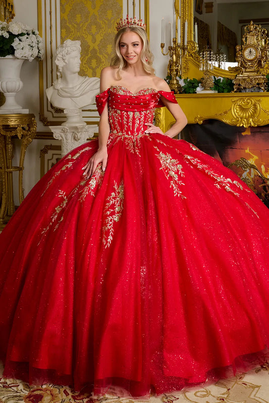 Quinceniera Dresses Long Sequin Ball Gown Pleated Quinceanera Dress Red