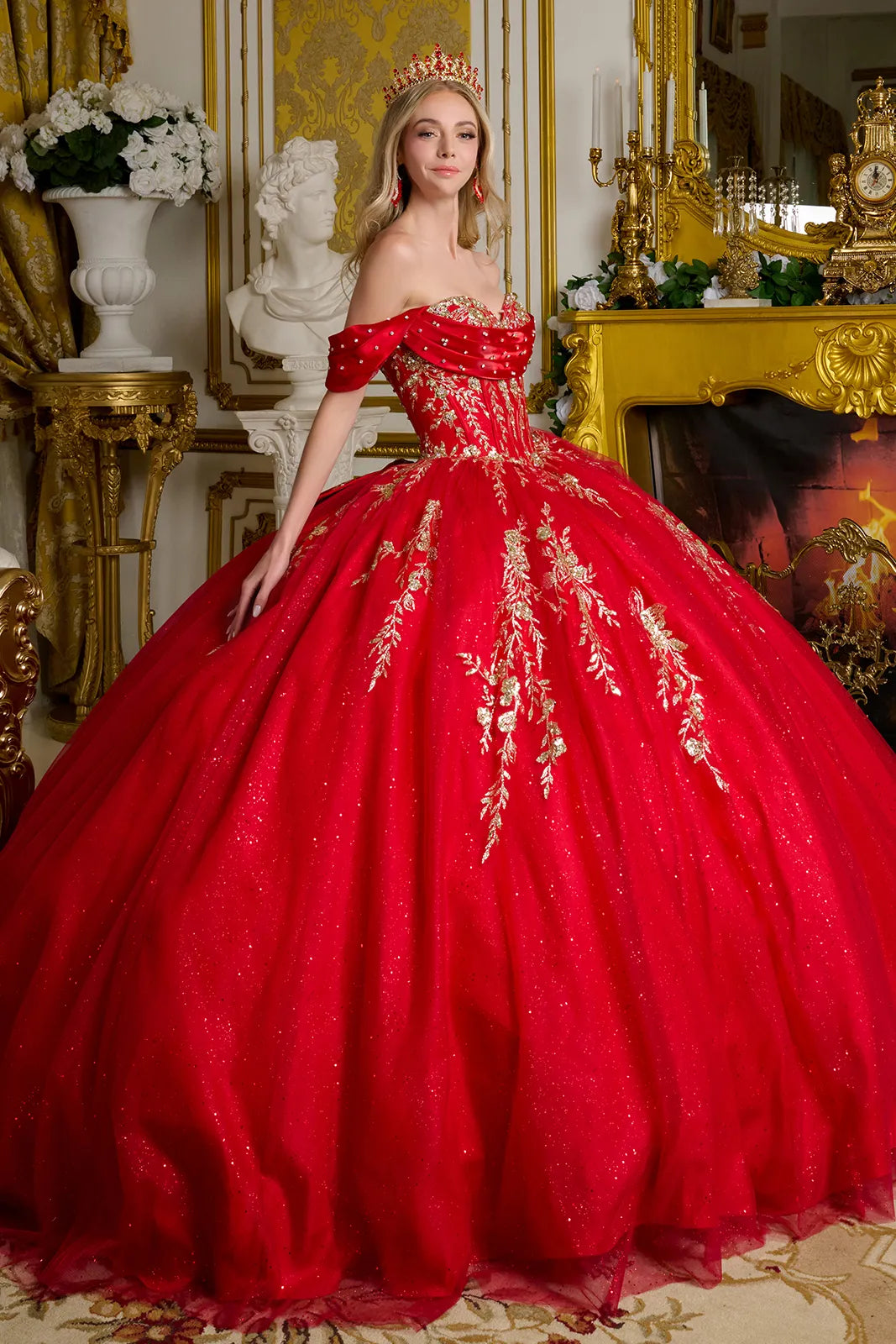 Long Sequin Ball Gown Pleated Quinceanera Dress