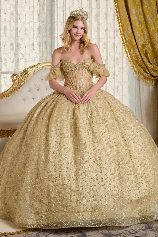 Quinceniera Dresses Glitter Ball Gown Long Quinceanera Dress Gold