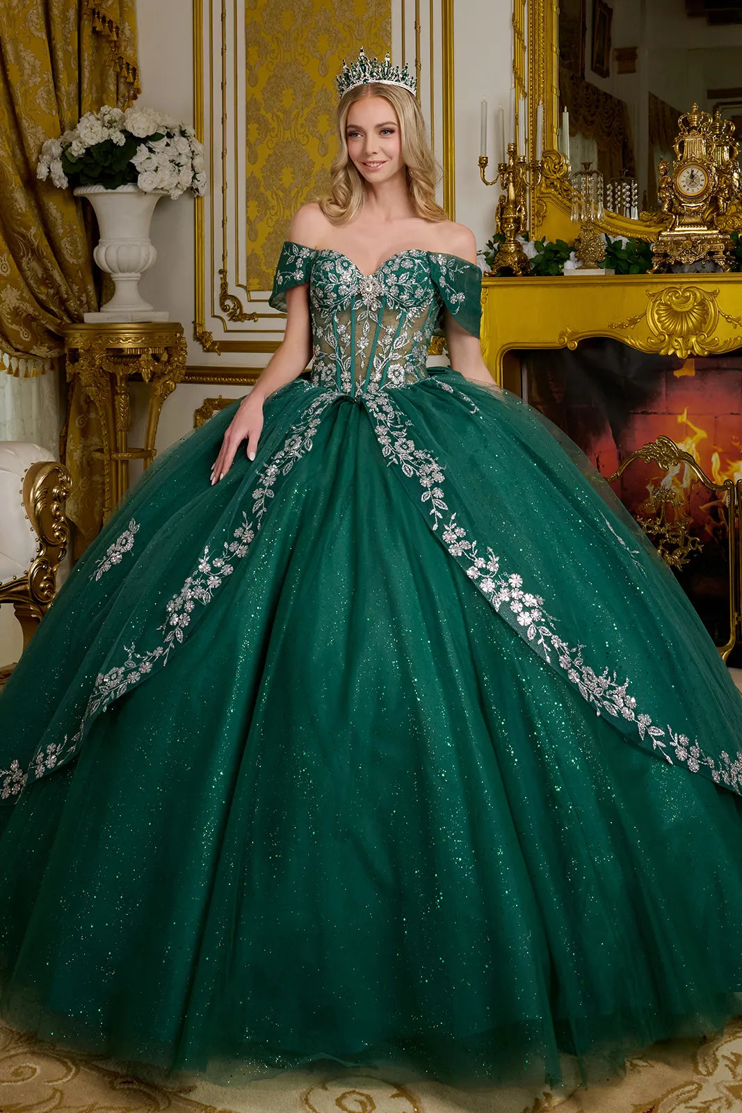 Ball Gown Long Sequin Sweet 16 Quinceanera Dress - Green / XL Ball Gown Long Sequin Sweet 16 Quinceanera Dress - Green / XL
