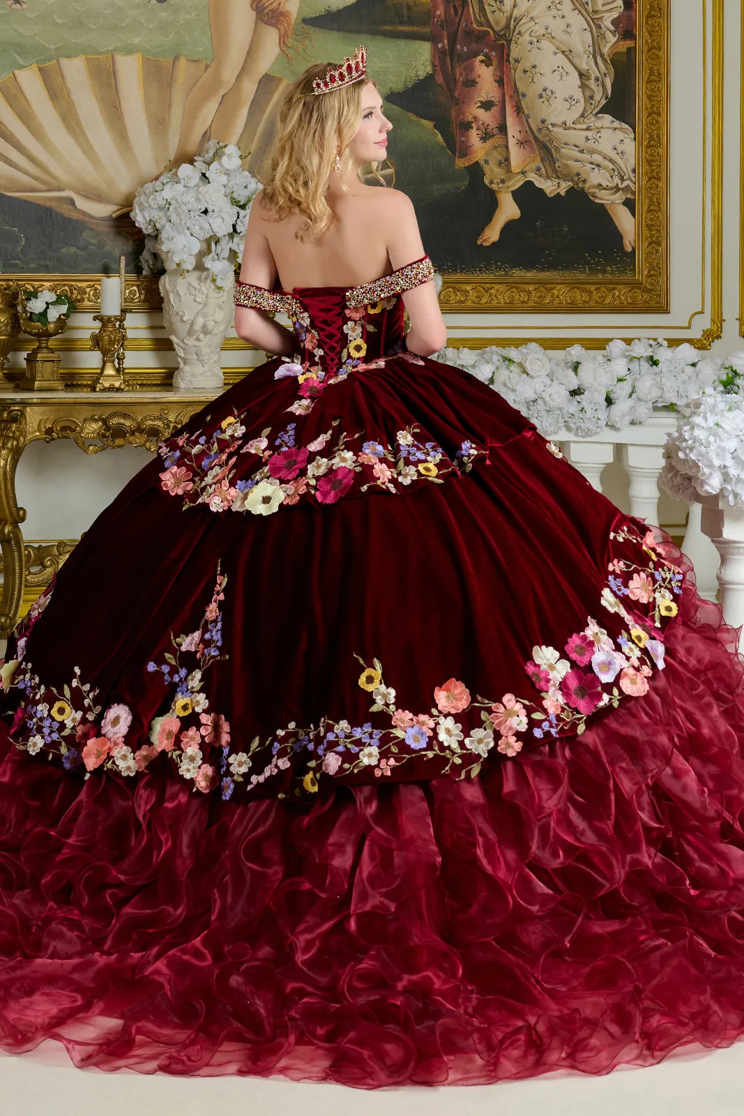 Quinceniera Dresses Beaded Long Ball Gown Corset Quinceanera Dress Burgundy