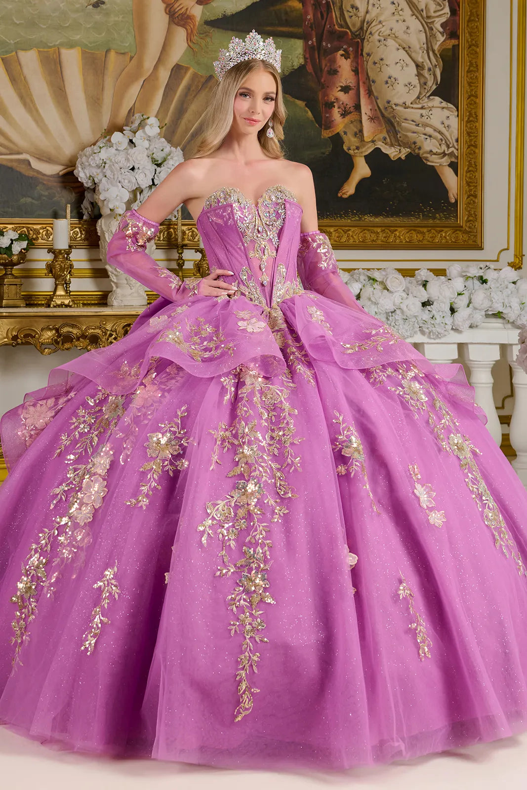 Long Sweet 16 Ruffle Glitter Quinceanera Dress - Purple / L Long Sweet 16 Ruffle Glitter Quinceanera Dress - Purple / L