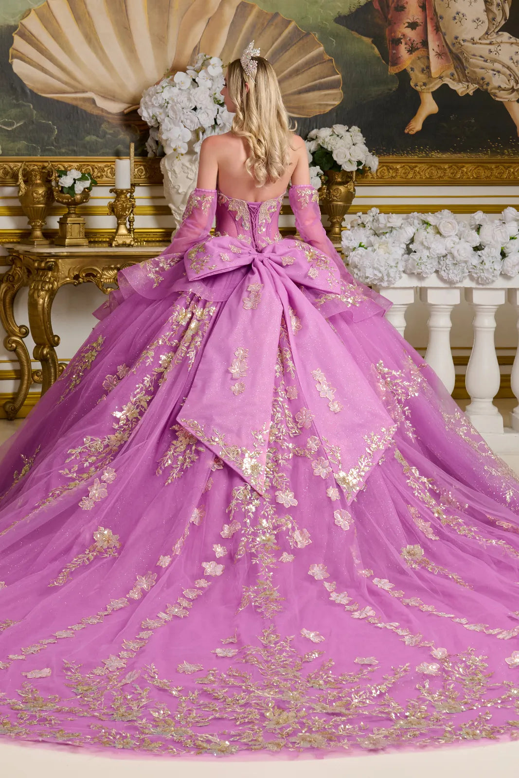 Long Sweet 16 Ruffle Glitter Quinceanera Dress