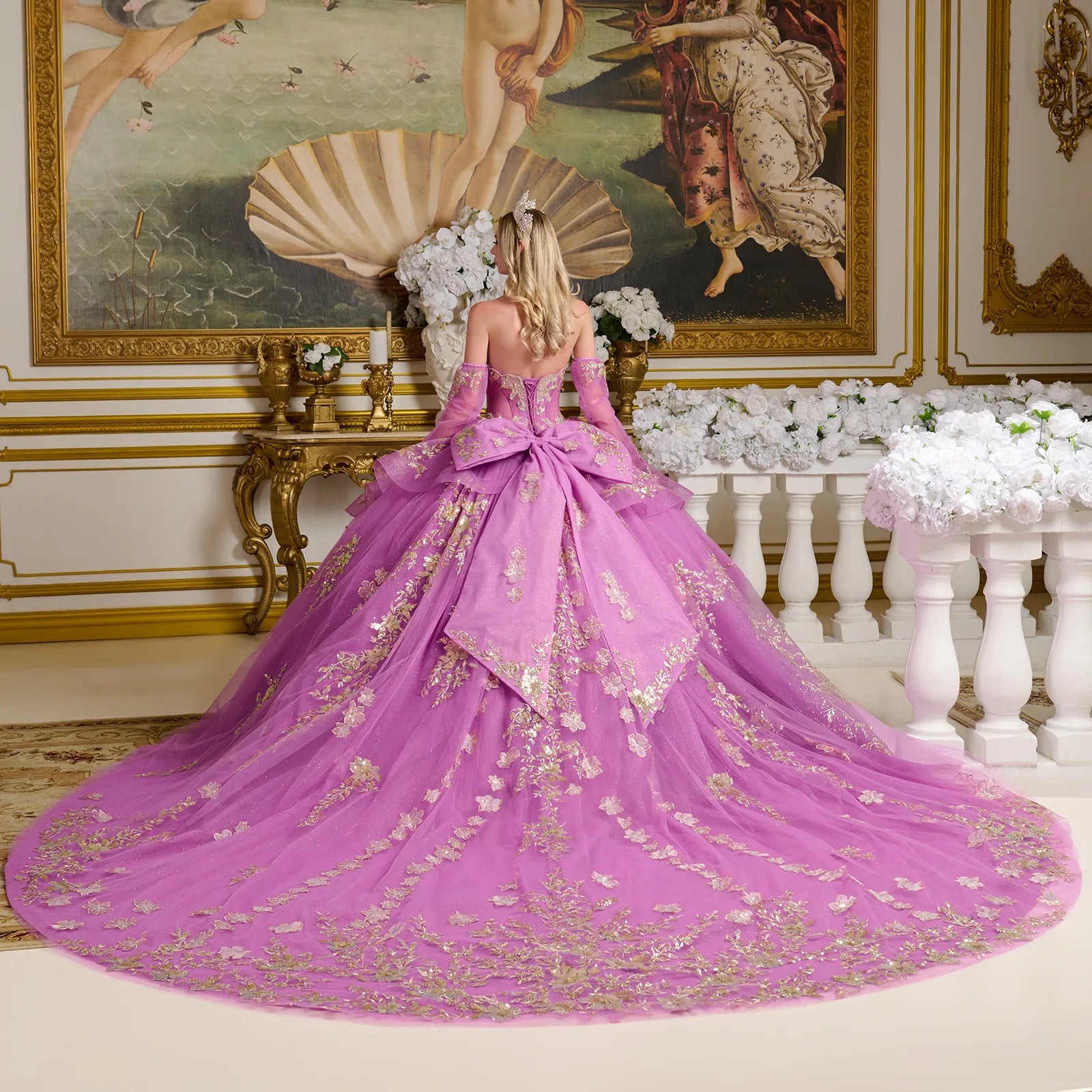 Long Sweet 16 Ruffle Glitter Quinceanera Dress