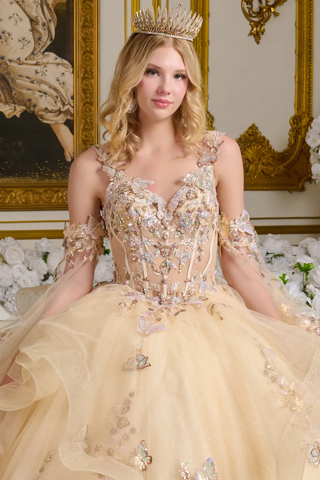 Ball Gown Long Ruffle Sequin Quinceanera Dress