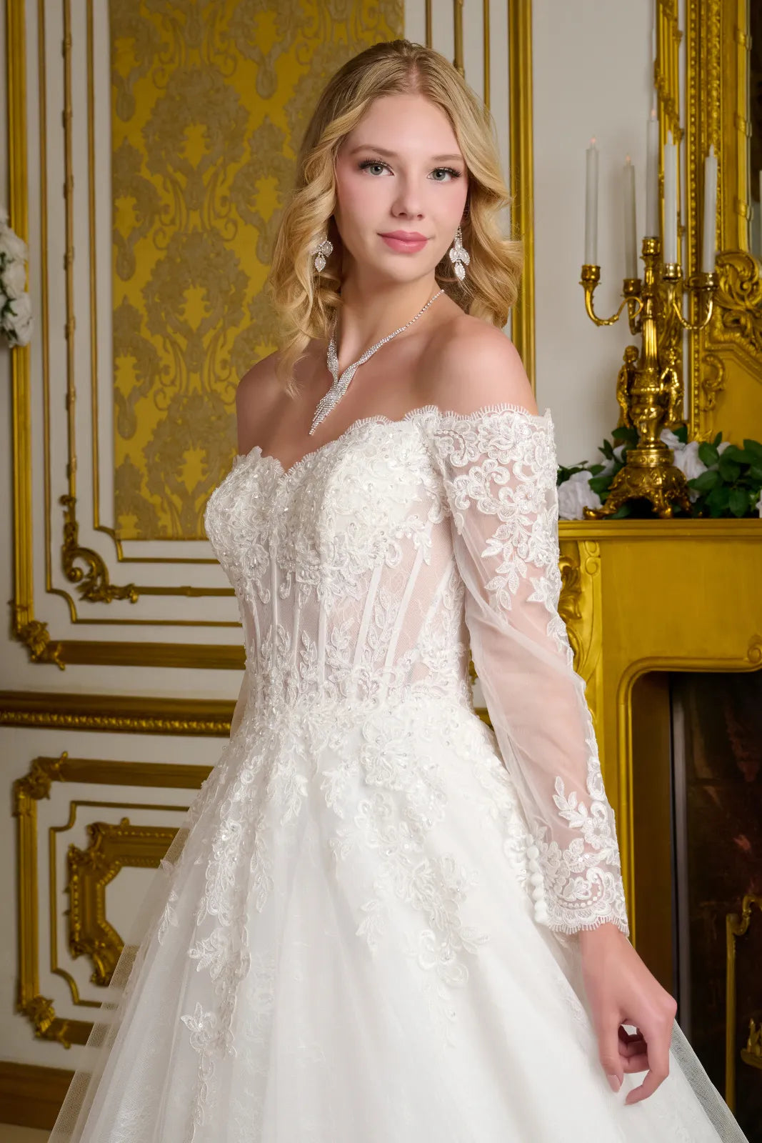Long A Line Beaded Corset Lace Wedding Dress