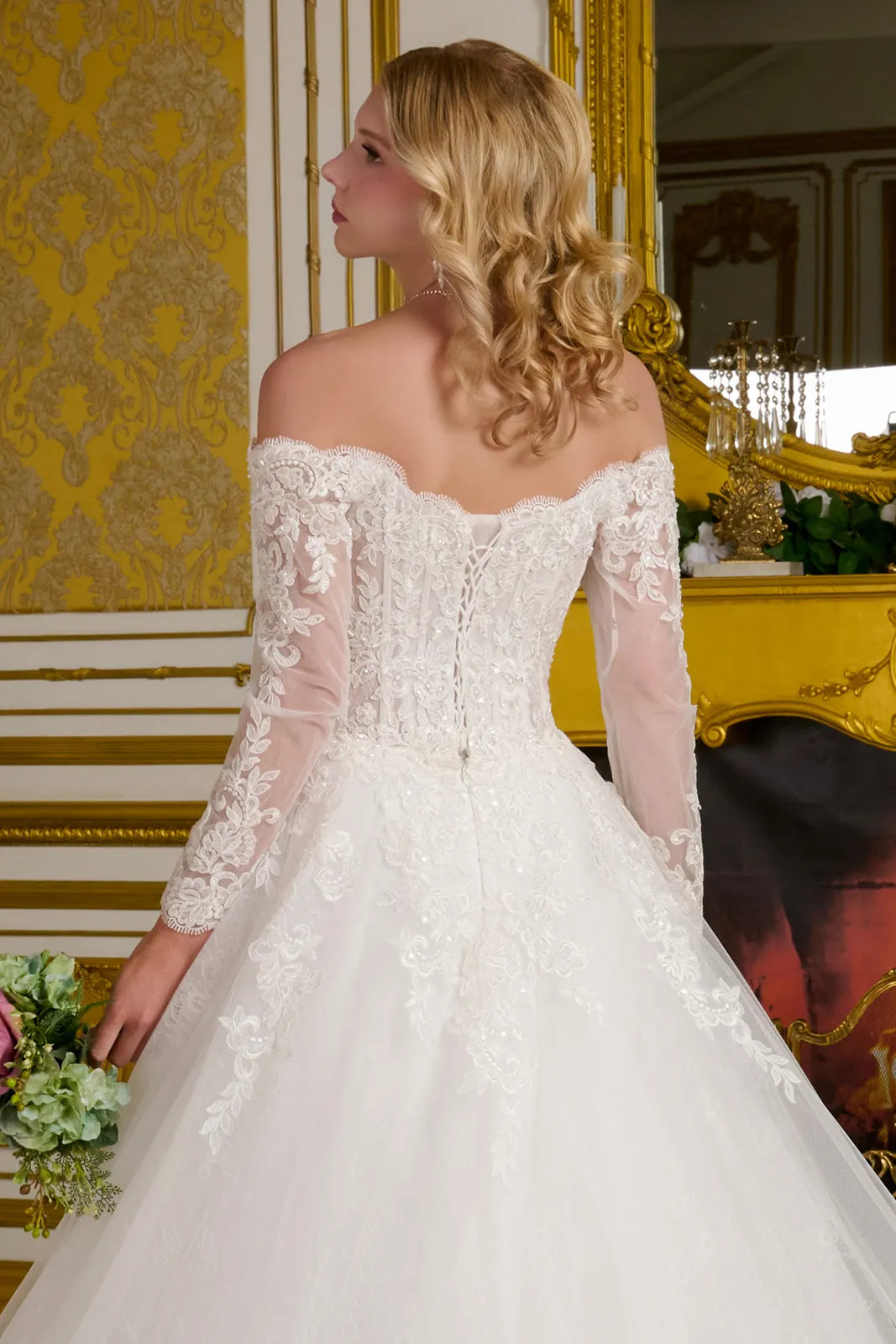 Long A Line Beaded Corset Lace Wedding Dress