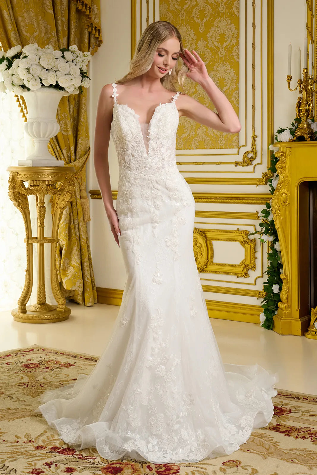 Fitted Long Bridal Sequin Wedding Dress - Off White / 3XL Fitted Long Bridal Sequin Wedding Dress - Off White / 3XL