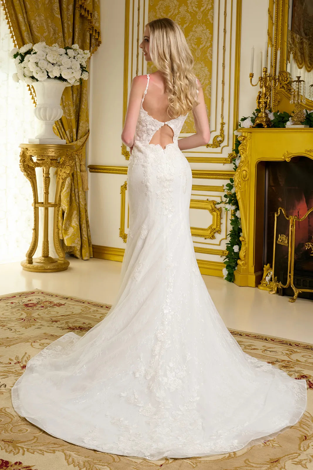 Fitted Long Bridal Sequin Wedding Dress