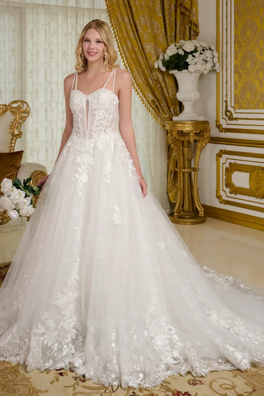 Wedding Dresses Beaded Long Corset A Line Sequin Wedding Dress Off White