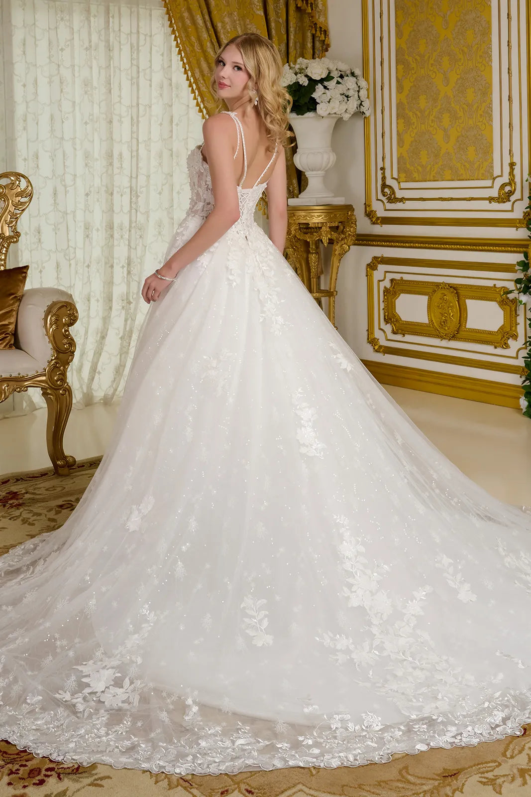 Beaded Long Corset A Line Sequin Wedding Dress