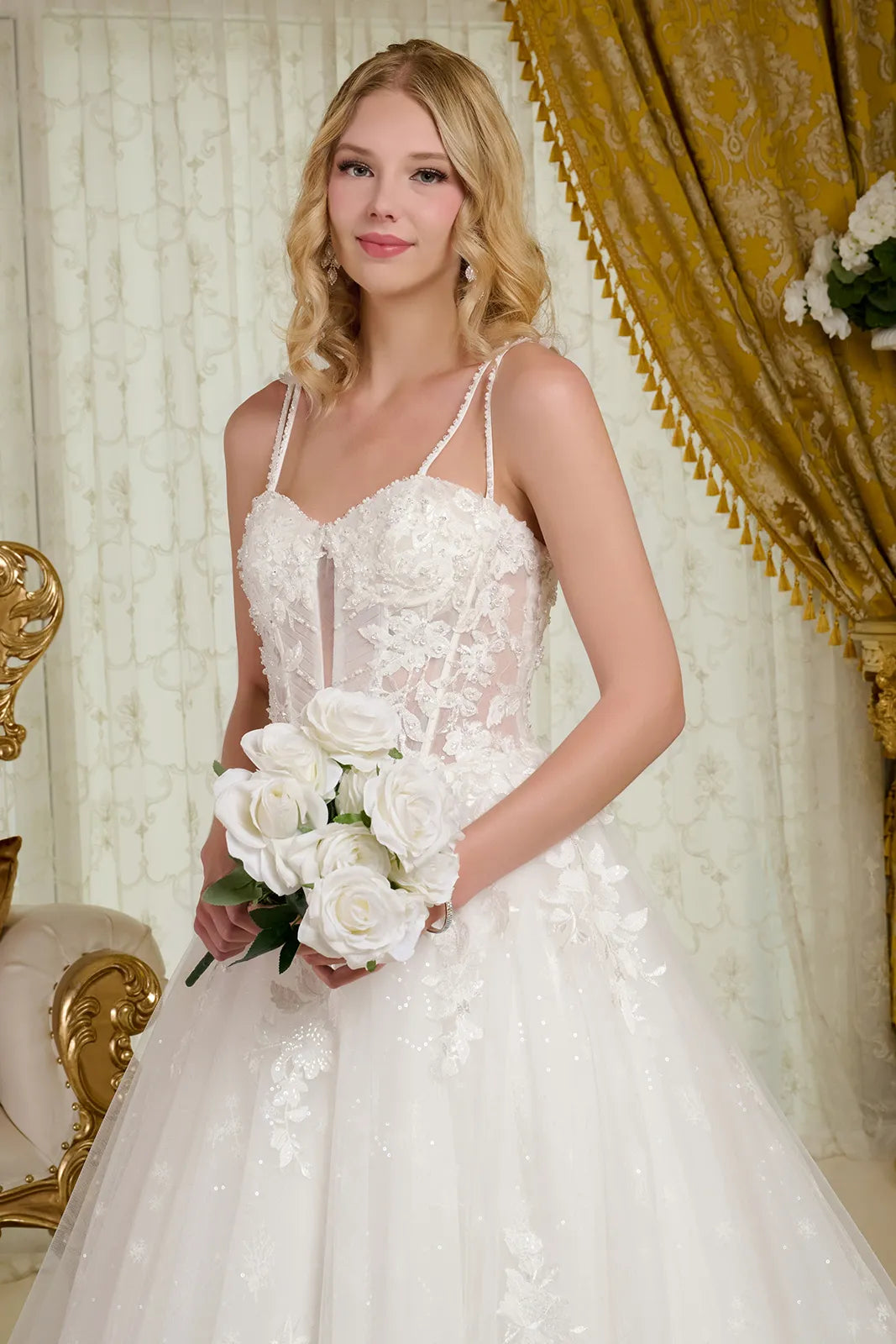 Beaded Long Corset A Line Sequin Wedding Dress