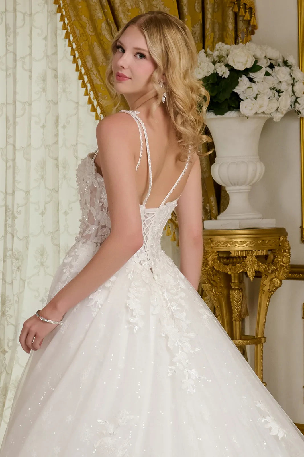 Beaded Long Corset A Line Sequin Wedding Dress