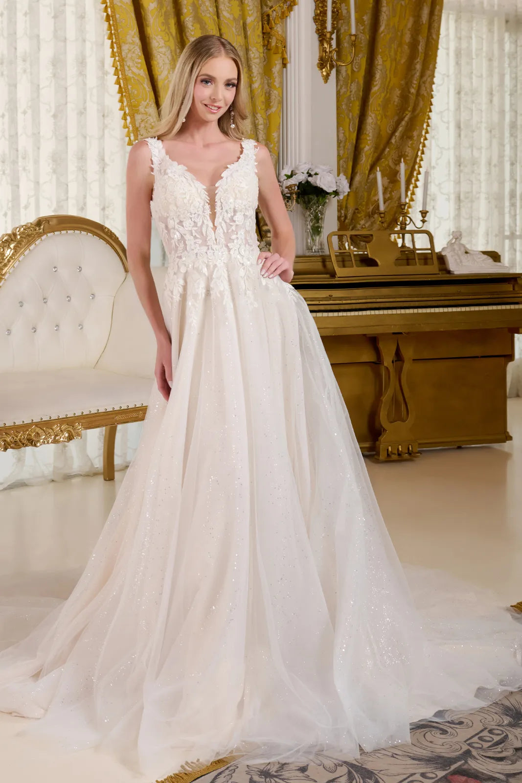 Glitter Long Bridal A Line Wedding Dress - Off White / 2XL Glitter Long Bridal A Line Wedding Dress - Off White / 2XL