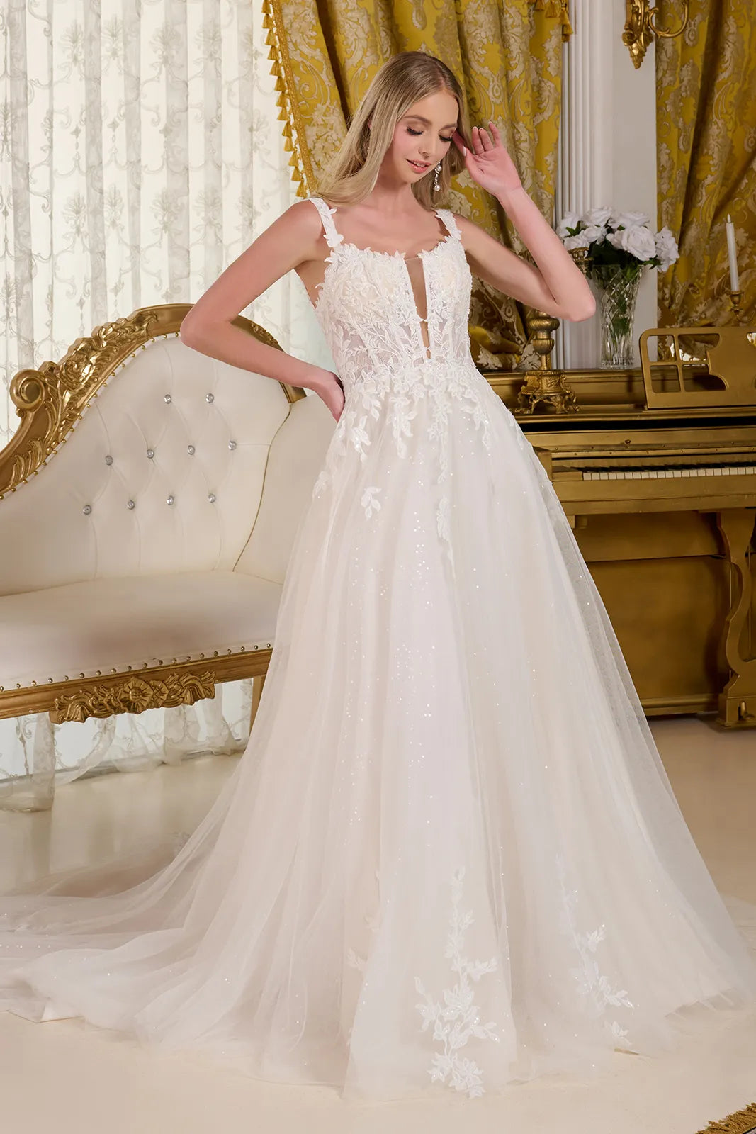 Sequin Long Bridal A Line Corset Wedding Dress - Off White / 4XL Sequin Long Bridal A Line Corset Wedding Dress - Off White / 4XL