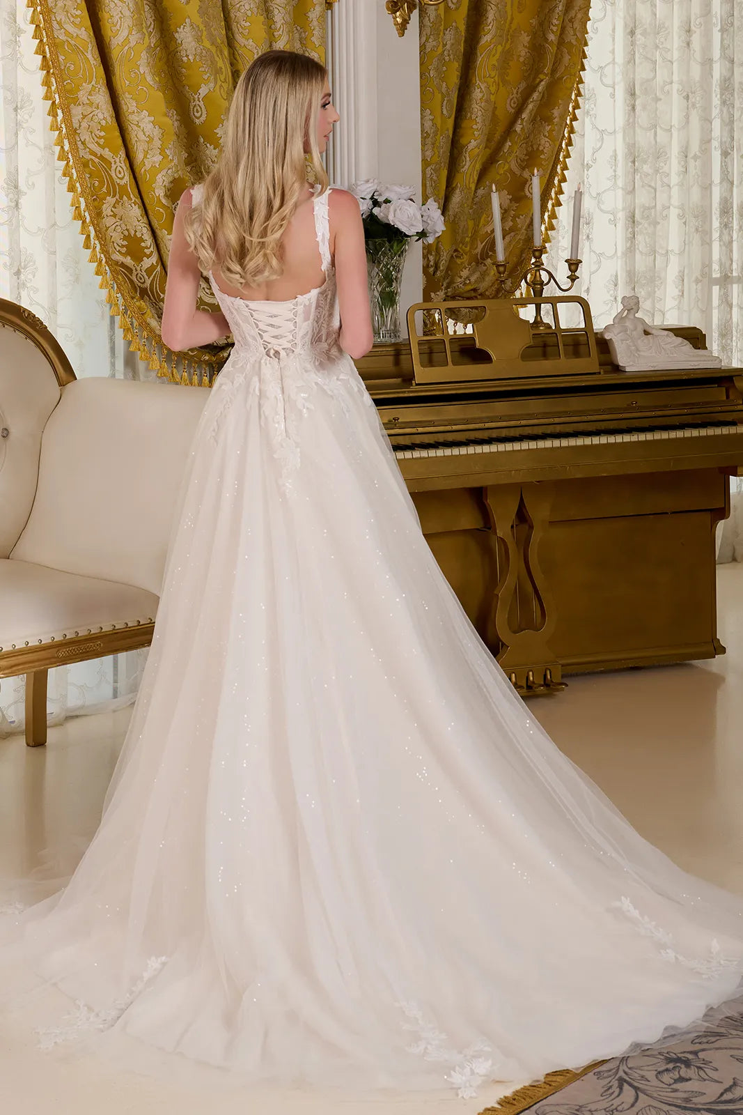 Sequin Long Bridal A Line Corset Wedding Dress