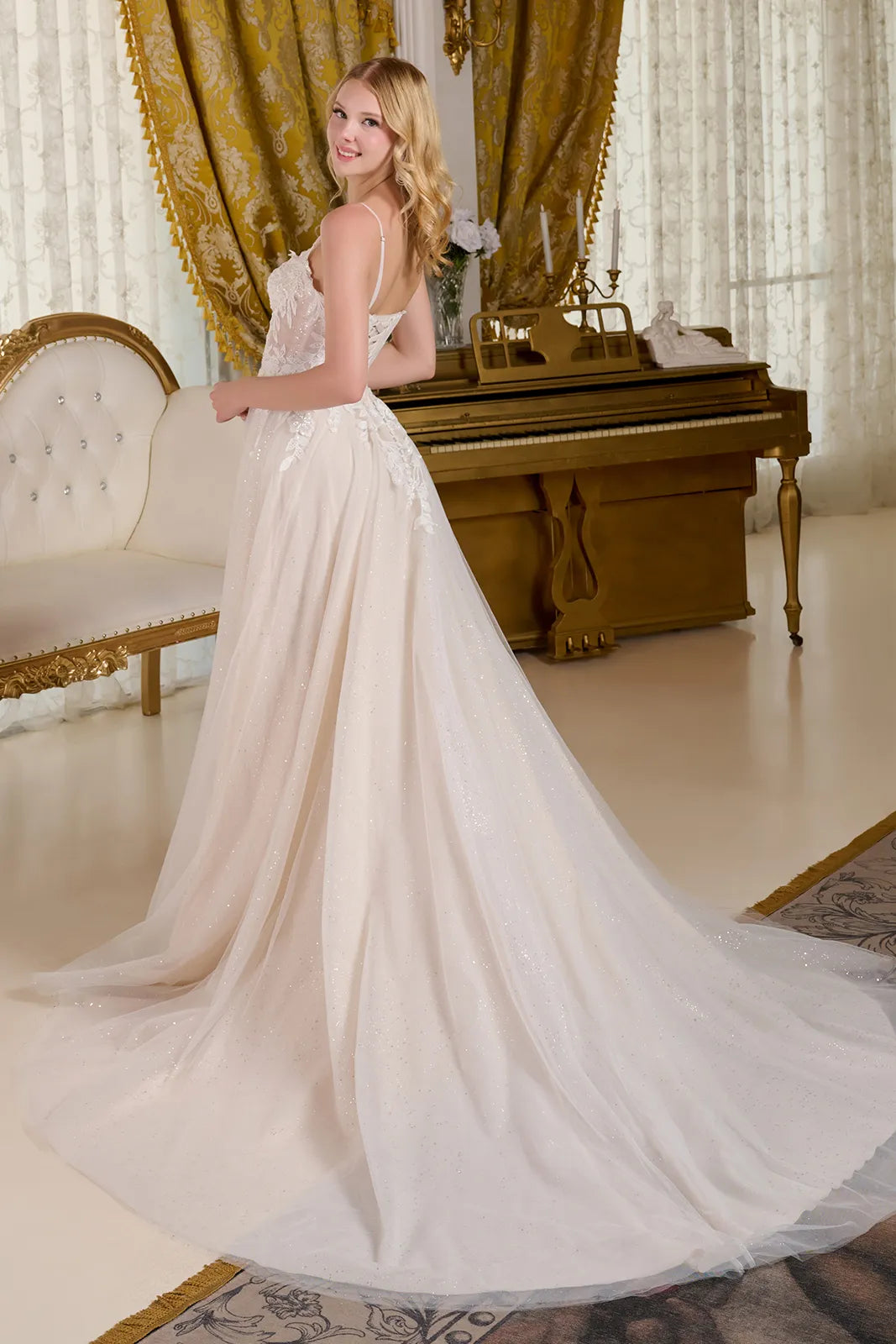 Glitter A Line Corset Bridal Sequin Wedding Dress
