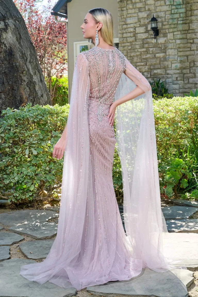 Mother of the Bride Dresses Long Formal Beaded Cape Mother of the Bride Dress Dusty Rose