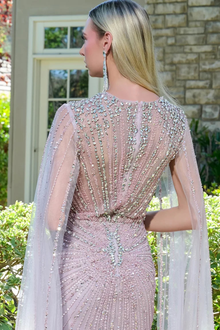 Mother of the Bride Dresses Long Formal Beaded Cape Mother of the Bride Dress Dusty Rose