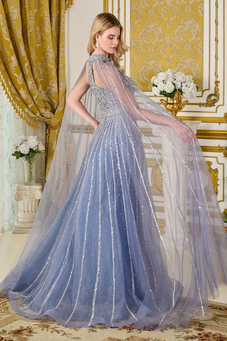 Formal Dresses Evening A Line Sequin Beaded Long Formal Dress Dusty Blue