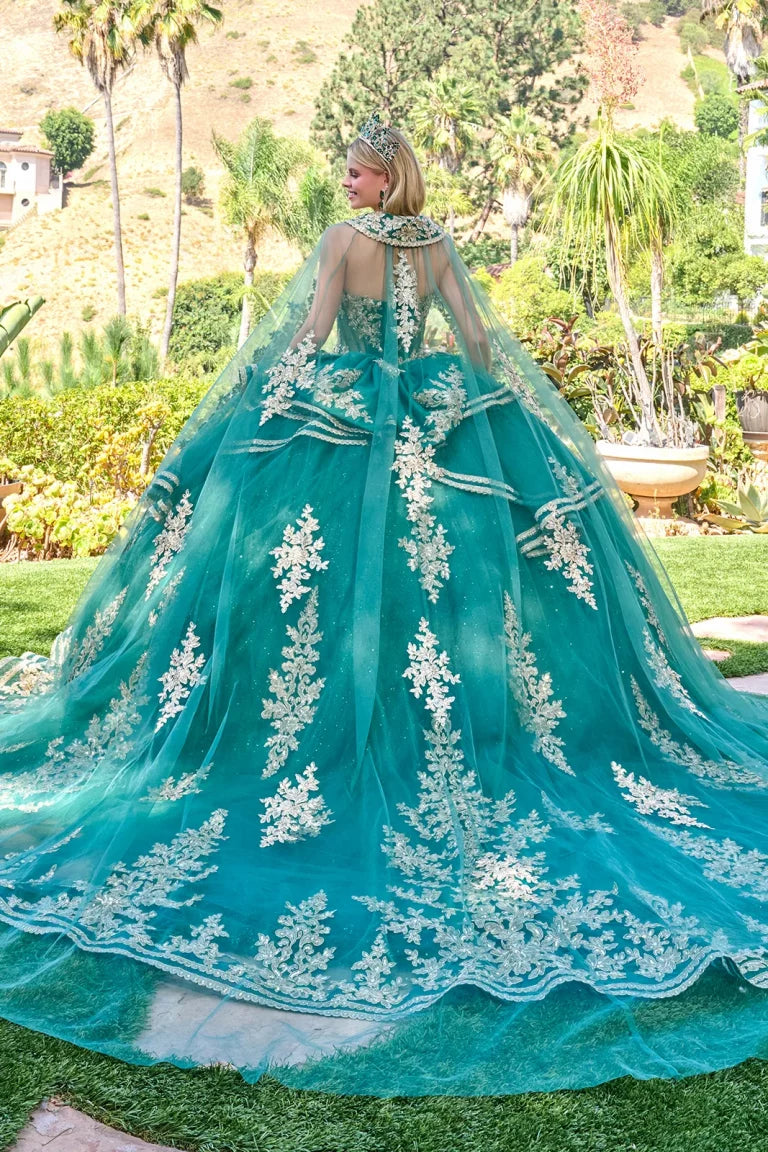Quinceniera Dresses Corset Ruffle Long Beaded Quinceanera Dress Green