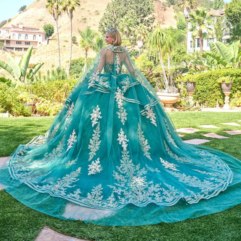 GLS GL3671 Corset Ruffle Long Beaded Quinceanera Dress - Green / M