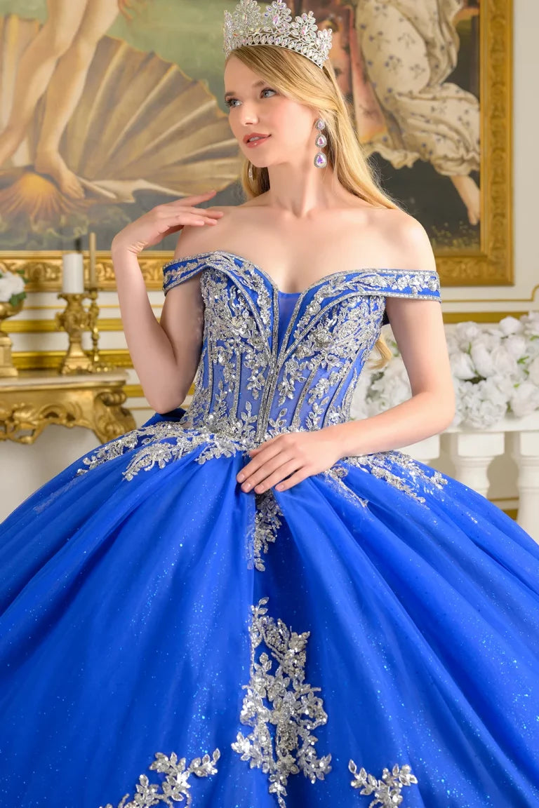 Quinceniera Dresses Glitter Long Beaded Sequin Ball Gown Quinceanera Dress Royal Blue/Silver
