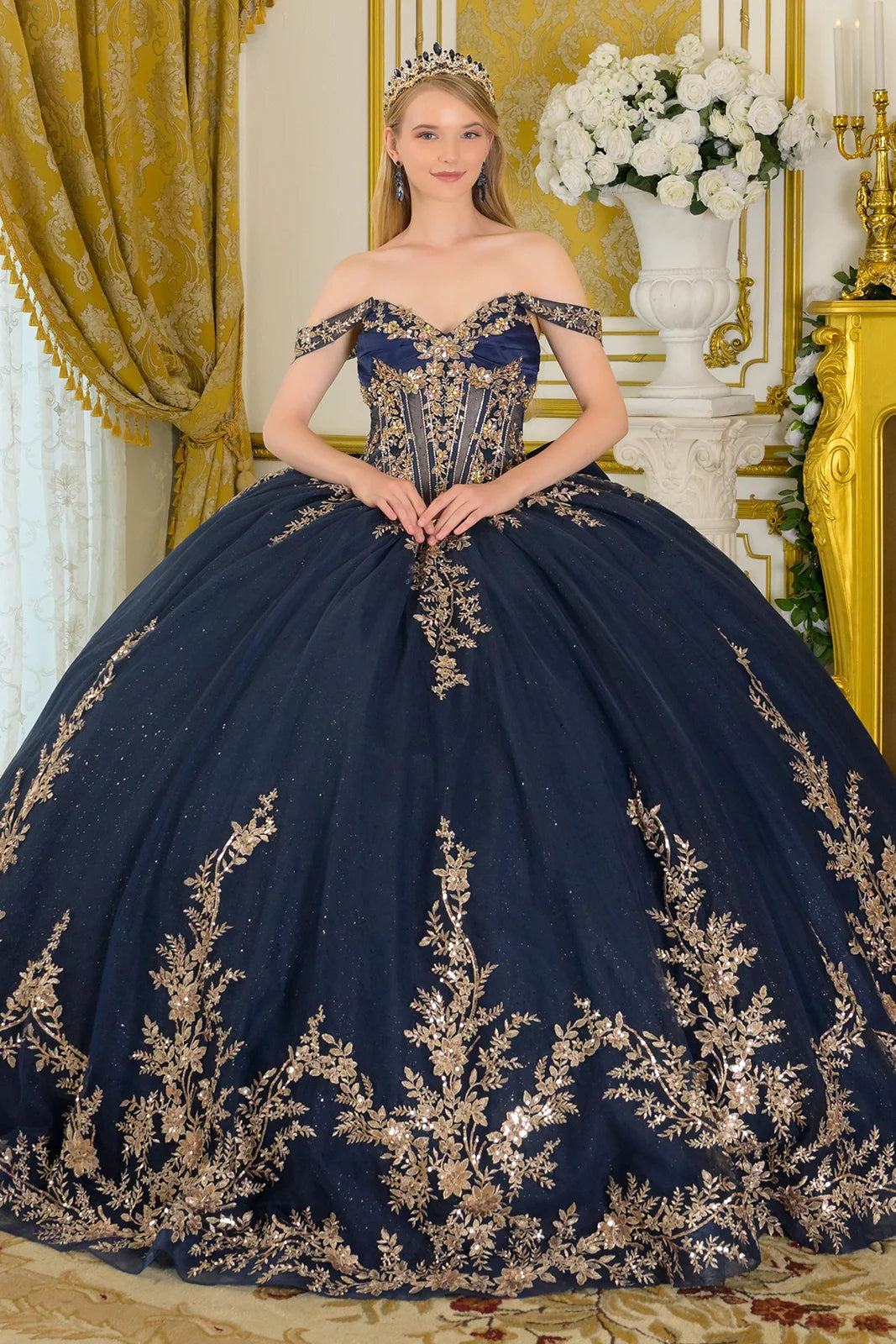 GLS GL3674 Ball Gown Glitter Sequin Long Quinceanera Dress The Dress Outlet GLS GL3674 Ball Gown Glitter Sequin Long Quinceanera Dress The Dress Outlet