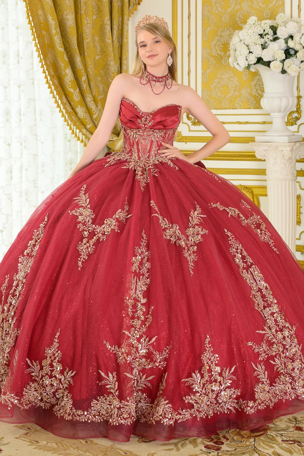 GLS GL3675 Ball Gown Long Glitter Beaded Sequin Quinceanera Dress