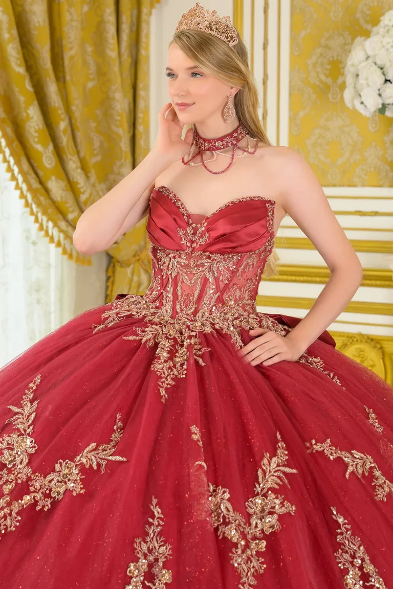 Quinceniera Dresses Ball Gown Long Glitter Beaded Sequin Quinceanera Dress Burgundy